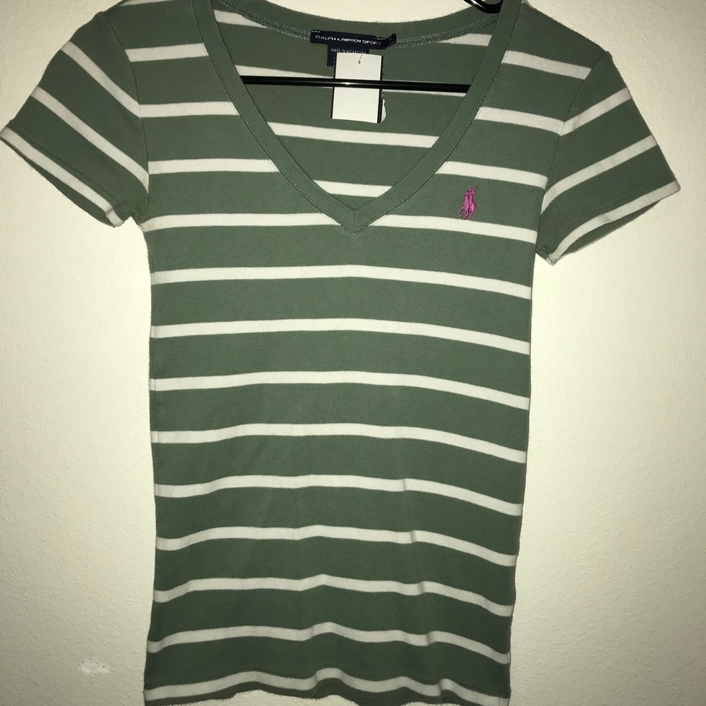polo ralph lauren green white striped shirt